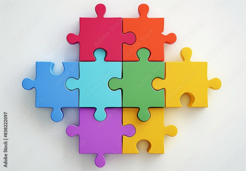 Teamwork concept. A jigsaw puzzle icon floating on an isolated background. Vision collaboration in business development. 3D illustration of teamwork in finance. Teamwork concept. A jigsaw puzzle icon floating on an isolated background. Vision collaboration in business development. 3D illustration of teamwork in finance.