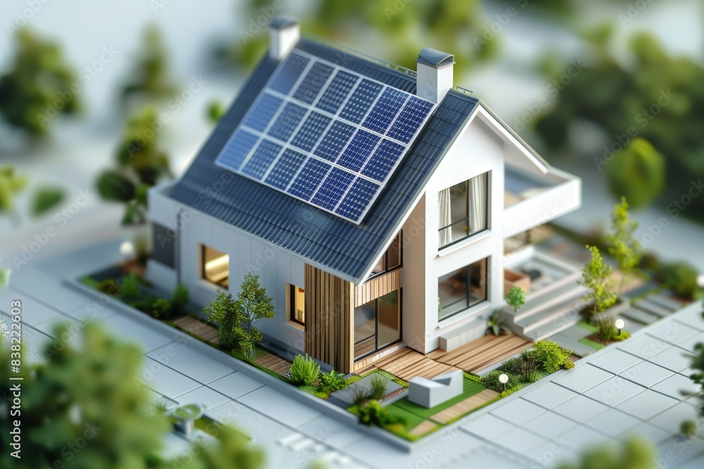 Natural resource of energy. AI generated by solar panels on a 3D house. Natural resource of energy. AI generated by solar panels on a 3D house.