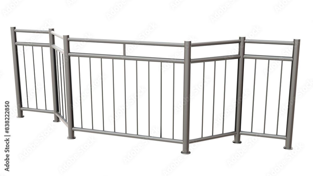 Naklejka premium 3D render showcases a sleek metal balustrade with handrail in a modern minimalist style (transparent background). Ideal for clean lines and contemporary design. 
