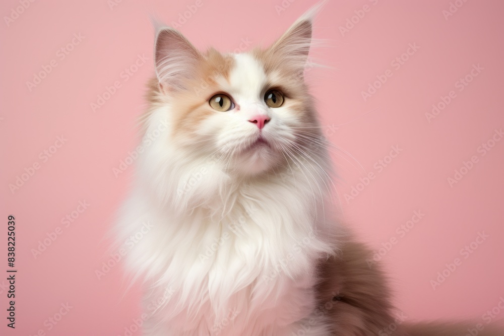Portrait of a smiling cymric cat over blank studio backdrop Portrait of a smiling cymric cat over blank studio backdrop