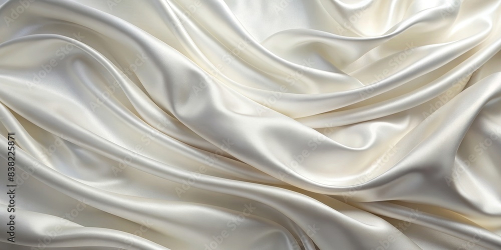 Elegant white soft silk satin fabric background with waves and folds ...