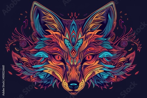 Psychedelic fox head with symmetrical mandala shapes. Animal Totem, spiritual guide, mystical emblem of the shaman photo