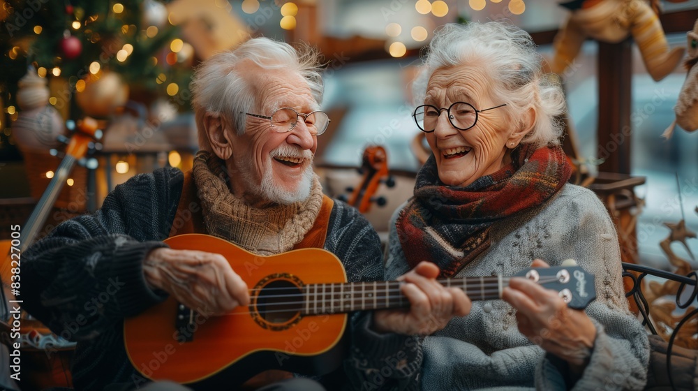 a group of elderly people playing different musical instruments, all smiling and enjoying themselves a group of elderly people playing different musical instruments, all smiling and enjoying themselves