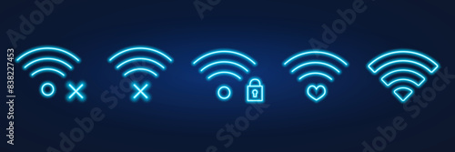 wifi signal dial-up, connection, free wifi, no connection, blue neon glow