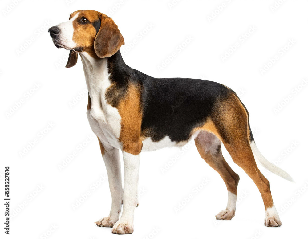 American foxhound stehend isoliert auf weißen Hintergrund, Freisteller American foxhound stehend isoliert auf weißen Hintergrund, Freisteller