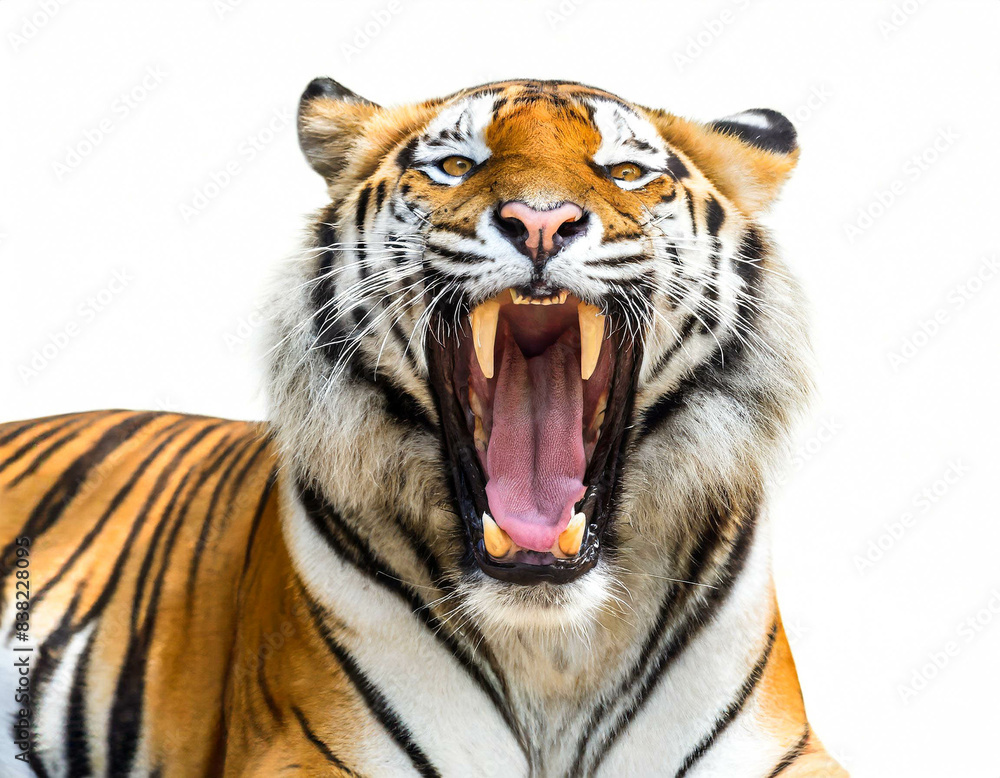 Fototapeta premium Tiger isoliert auf weißen Hintergrund, Freisteller 