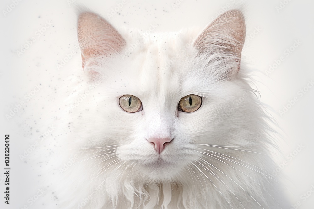 Fototapeta premium Portrait of a funny turkish van cat on plain white digital canvas