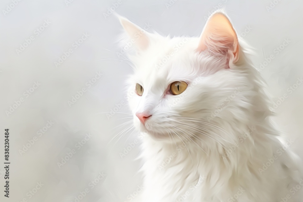 Fototapeta premium Portrait of a funny turkish van cat on plain white digital canvas