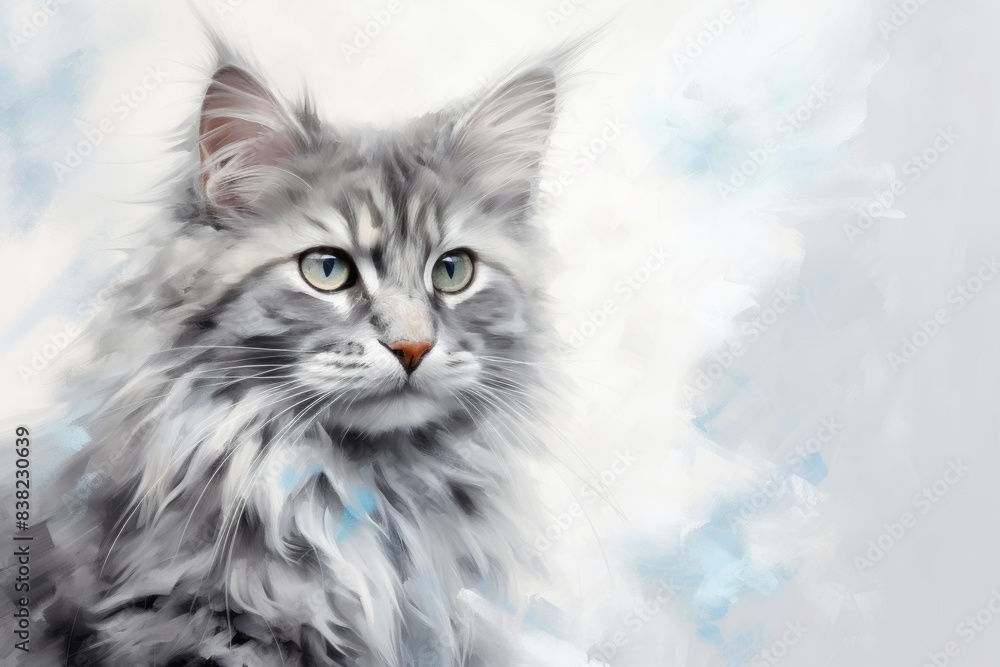Fototapeta premium Portrait of a cute laperm cat while standing against plain white digital canvas