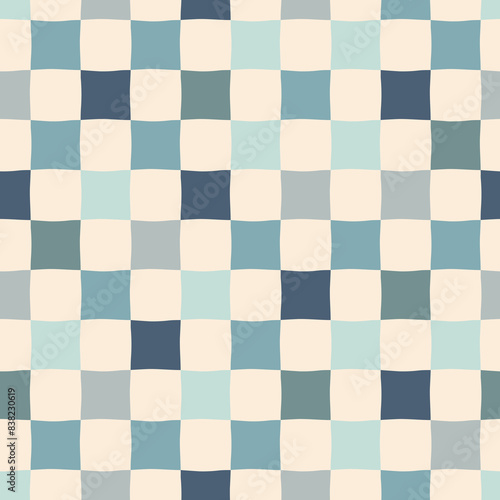 Seamlss vector checkered pattern. Retro chaotic colored chess board