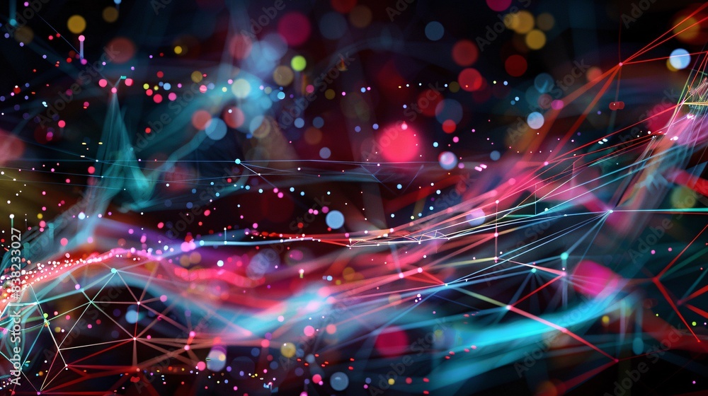 Obraz premium An abstract image of stock market data visualized through colorful, dynamic lines and dots