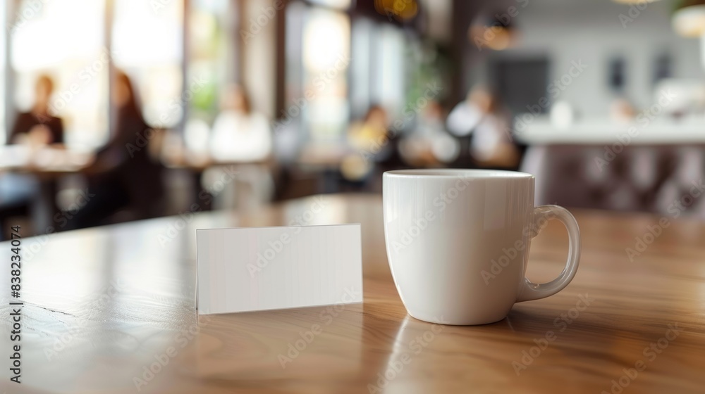 cup of coffee on table with card, template mockup for branding, copy space background cup of coffee on table with card, template mockup for branding, copy space background