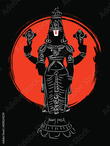 Hindu god Tirupati Balaji silhouette graphic design.