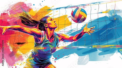 A woman is playing volleyball and is about to hit the ball