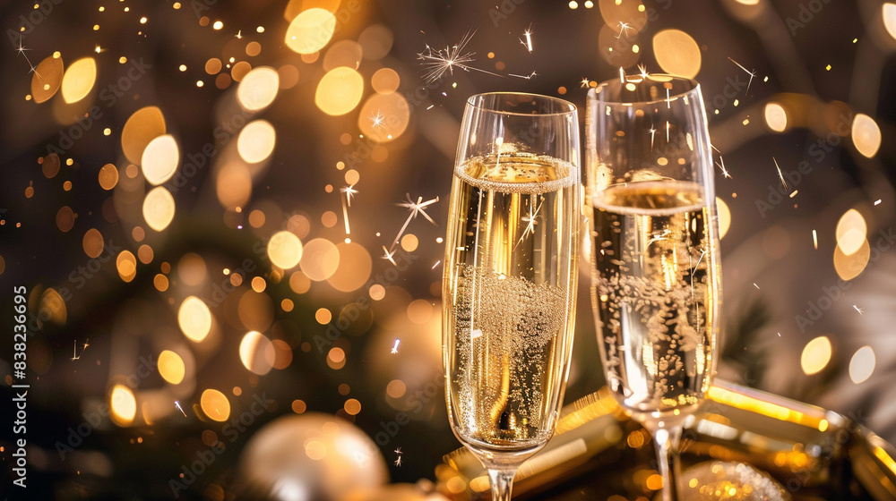 glasses of champagne on christmas background glasses of champagne on christmas background