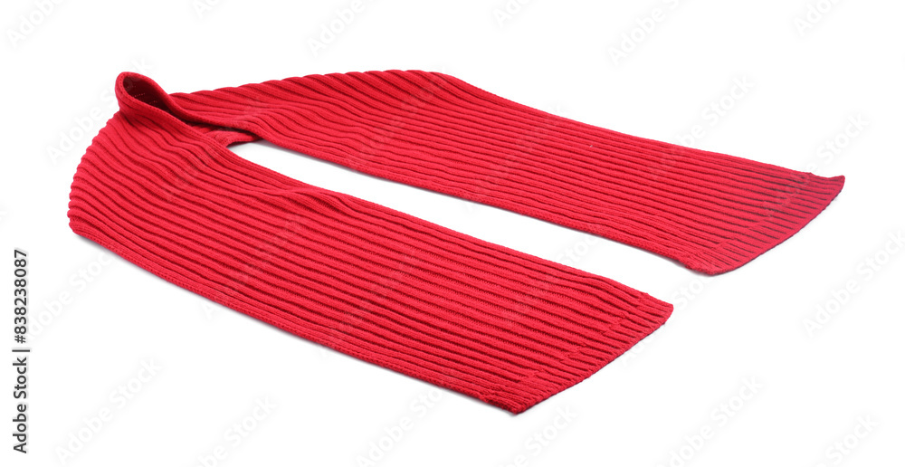 One red knitted scarf on white background One red knitted scarf on white background