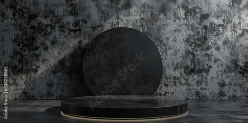An industrial style concrete product showcase podium is illustrated in 3D