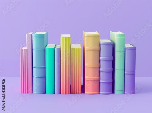 Rendering of a colorful bookshelf on a purple background