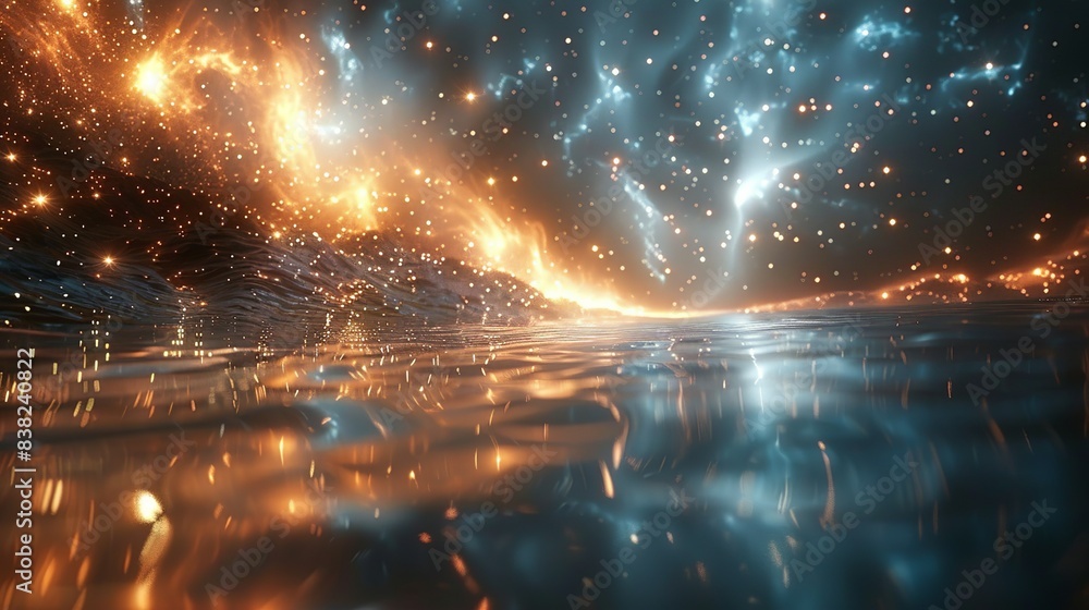 Fototapeta premium An artist's conception of the end of the universe, with stars fading away and galaxies drifting apart, set against a dark, empty expanse, symbolizing the heat death theory. shiny, Minimal and Simple,
