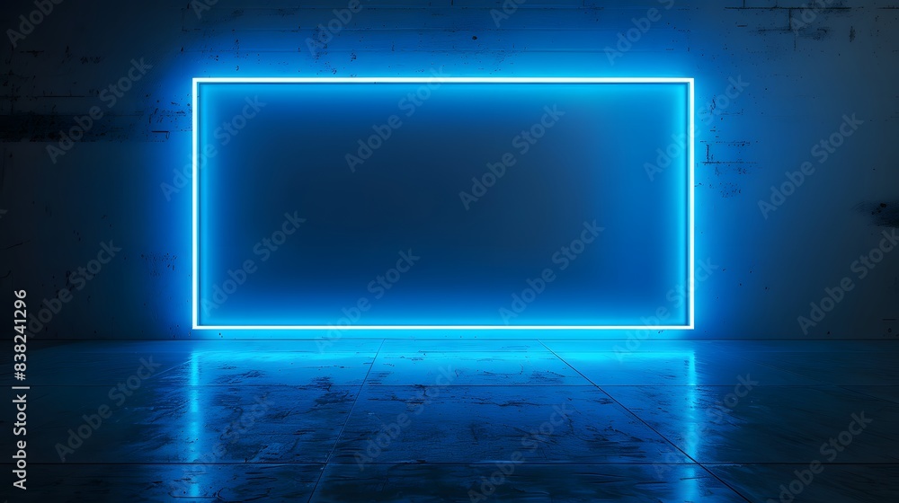 rectangle cyan neon tube frame with shadow, vector illustration. rectangle cyan neon tube frame with shadow, vector illustration.
