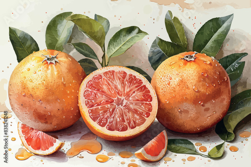 watercolor painting of tangerine fruit on white background