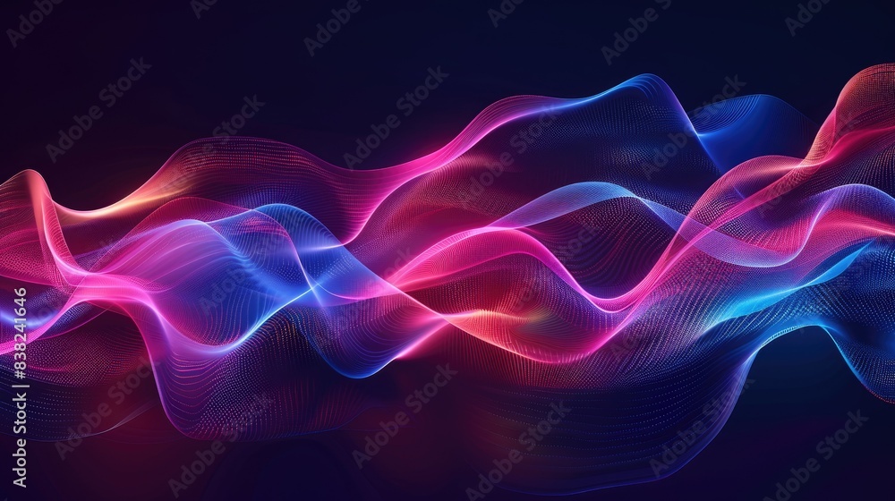 Abstract waves of light graphics, flowing in vibrant colors on a dark background, creating a sense of movement