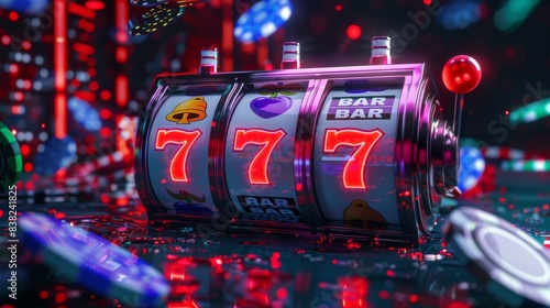 Banner for an online casino with a slot machine.