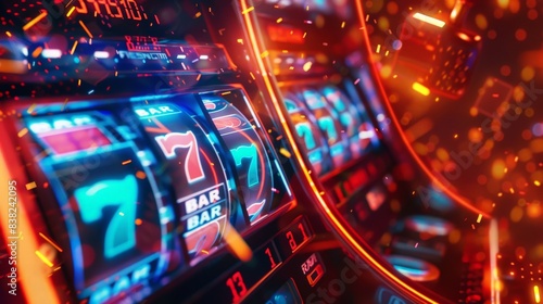 Banner for an online casino with a slot machine.