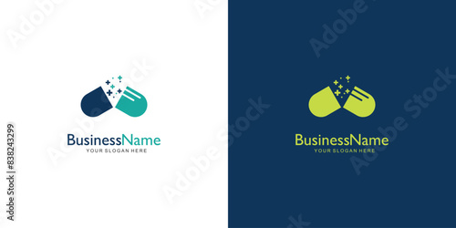 Capsule pharmacy Medical Logo design template with modern concept , Premium vector