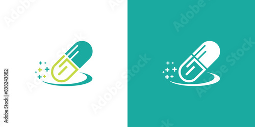 Capsule pharmacy Medical Logo design template with modern concept , Premium vector