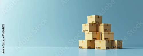Three-dimensional rendering of cardboard boxes on pallets for delivery  storage  and logistics