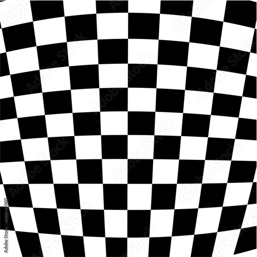 Wavy optical illusion checker pattern background, trippy checkerboard