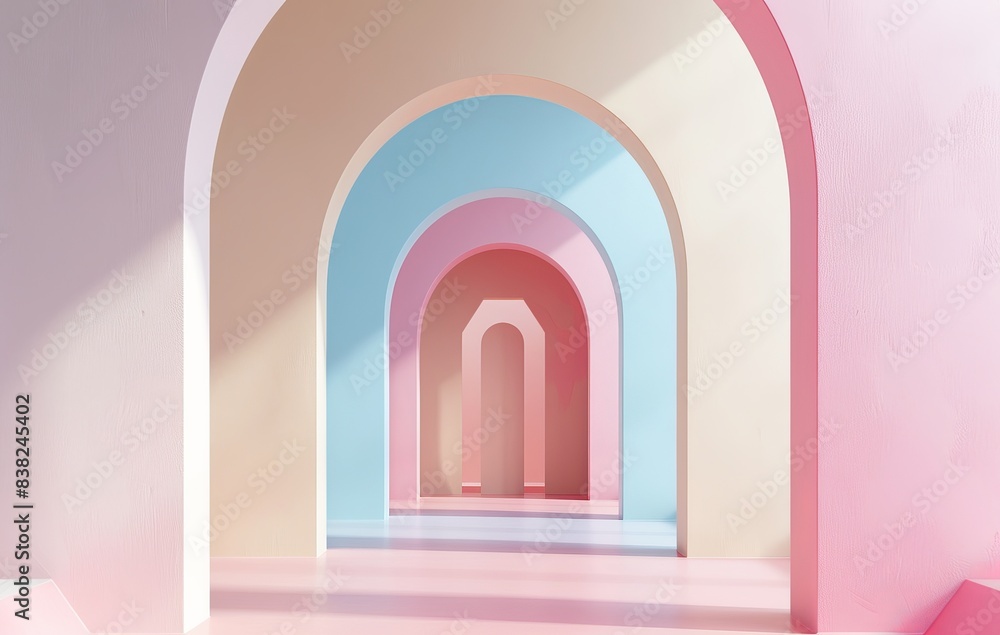 Detailed rendering of a simple geometric arch hallway with an architectural corridor, portal, and two arch columns within an empty wall. Designed using a modern minimalist style. Detailed rendering of a simple geometric arch hallway with an architectural corridor, portal, and two arch columns within an empty wall. Designed using a modern minimalist style.