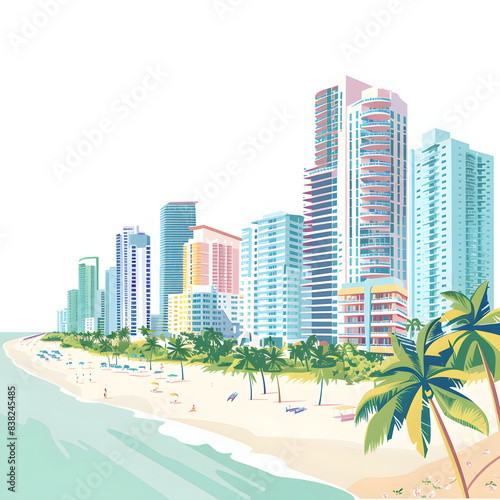 miami beach, florida - panoramic aerial view of the beautiful city skyline isolated on white background, png © Anton