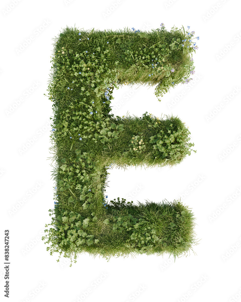 Floral Letter E on a transparent background. 3D render. Floral Letter E on a transparent background. 3D render.