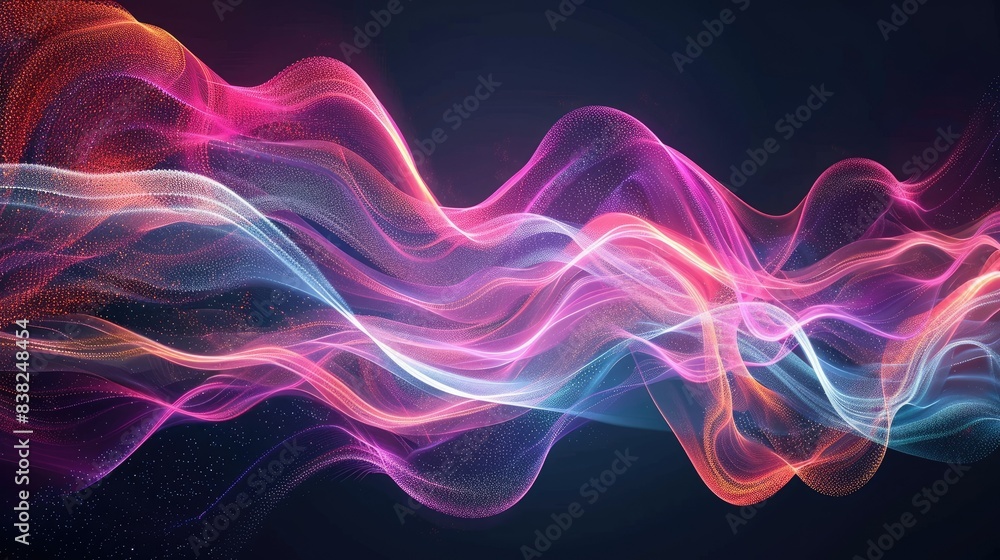Dynamic graphic light waves, flowing and intertwining on a dark background, vibrant and mesmerizing Dynamic graphic light waves, flowing and intertwining on a dark background, vibrant and mesmerizing