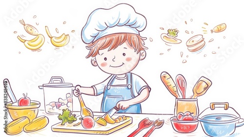  Chef: A child wearing a chefâ€™s hat and apron, cooking up a pretend meal in a play kitchen.