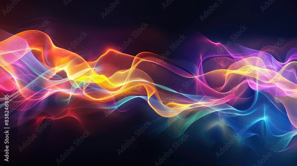 Obraz premium Dynamic graphic waves of light in bright colors, creating flowing patterns on a dark background