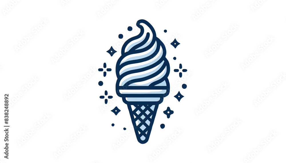 Ice cream cone illustration on a transparent background. The ice cream has a soft-serve swirl with some sparkling Ice cream cone illustration on a transparent background. The ice cream has a soft-serve swirl with some sparkling