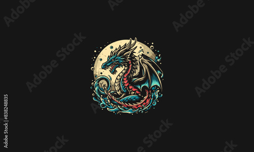 dragon angry on moon vector artwork design