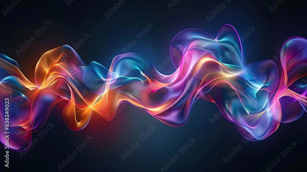 Elegant graphic light waves, intertwining and flowing in various colors on a dark backdrop Elegant graphic light waves, intertwining and flowing in various colors on a dark backdrop