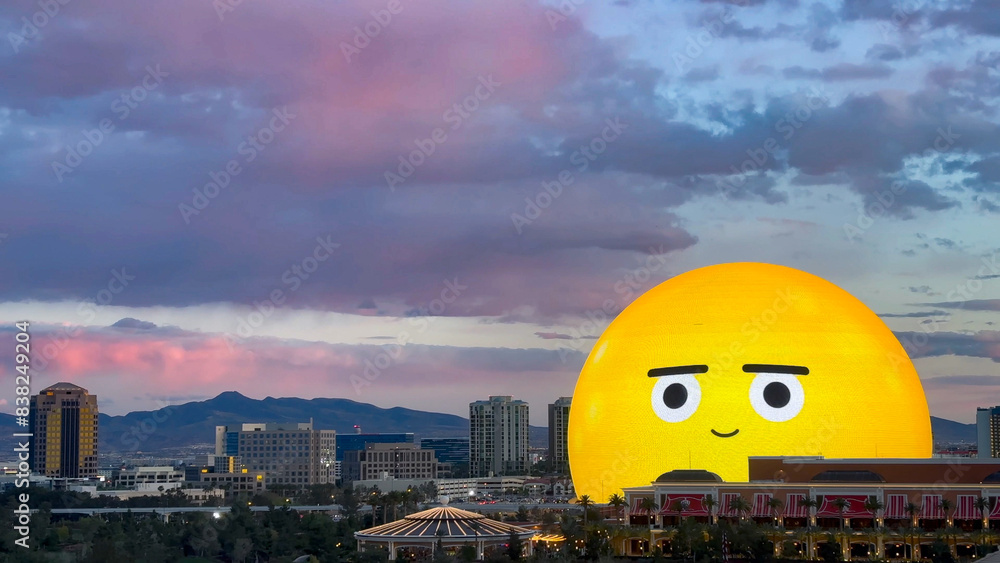 The amazing yellow smiley face emoji display on the Las Vegas Sphere at