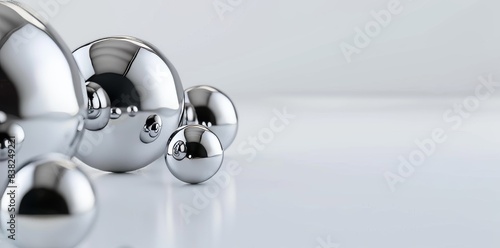 3D render illustration of shiny metal spheres on a gray background. © Maxim Borbut