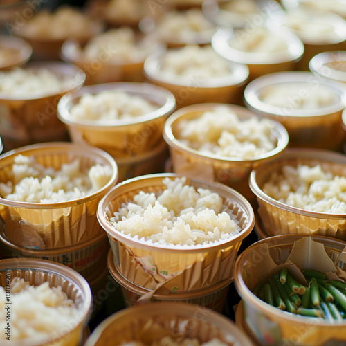 
The AI-generated image shows eco-friendly food packaging like kraft paper bags, cardboard boxes, clear jars, biodegradable cups, and paper lids, highlighting the importance of sustainability.