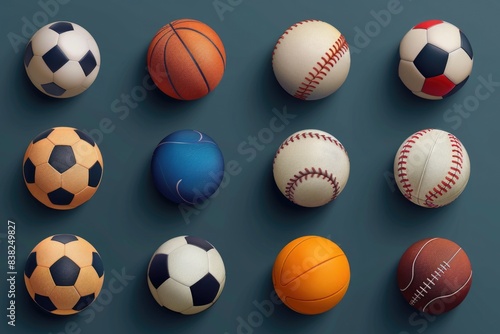 A selection of various sports balls including soccer  tennis  basketball and more