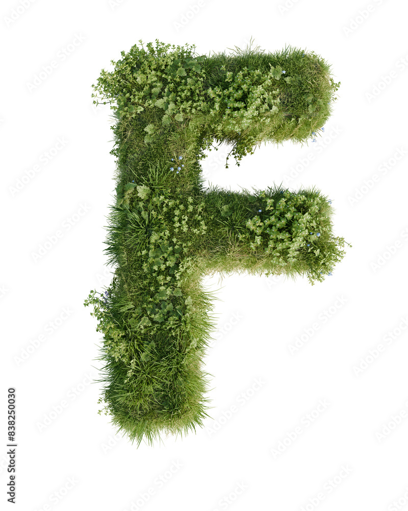 Floral Letter F ion a transparent background. 3D render. Floral Letter F ion a transparent background. 3D render.