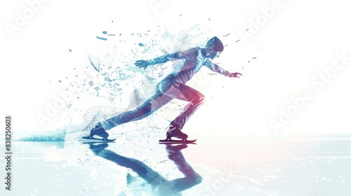 A man wearing a suit is skating on the ice  a winter scene