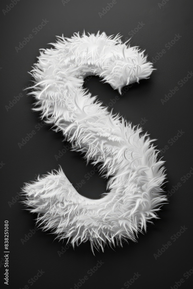 A simple white feathered letter S on a black background A simple white feathered letter S on a black background