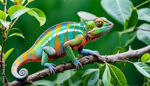 Ein buntes Chameleon sitzt auf einem Ast photo