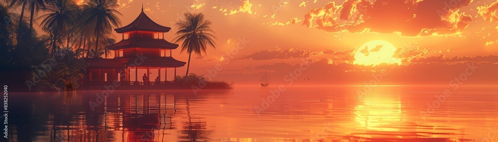 Silhouette of a historic temple at sunset, golden tones, realistic, serene water reflections, dramatic and peaceful 8K , high-resolution, ultra HD,up32K HD Silhouette of a historic temple at sunset, golden tones, realistic, serene water reflections, dramatic and peaceful 8K , high-resolution, ultra HD,up32K HD